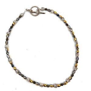 Yellow Gray Silver Tone Butterfly Beaded Minimalist Longer Bracelet Costume